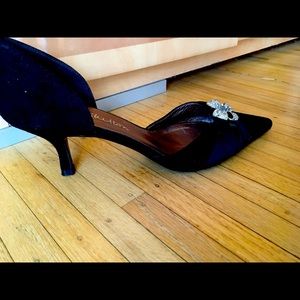 Vintage black suede Jane Shilton evening shoes.